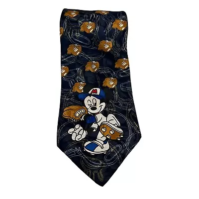 Disney Mickey Mouse Baseball Navy Blue Brown Mens Neck Tie Polyester Designer Of • $24.99