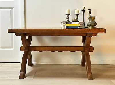 Antique Rustic Swiss Italian Oak Trestle Table • $750