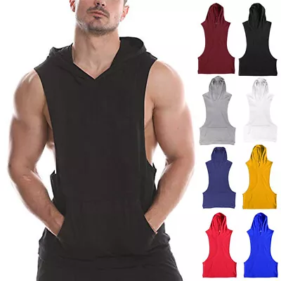 Mens Muscle Fitness Hoodie Tank Tops Gym Workout Sleeveless Loose Vest T-shirts • $5