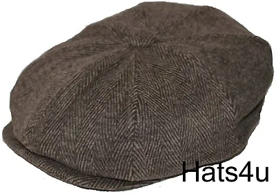 £9.99 • Buy Brown Herringbone Gatsby Cap Hat Flat 8 Panel Baker Boy Newsboy