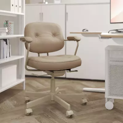 GENUINE LEATHER IKEA ALEFJÄLL Office Chair 64x64 Cm Grann Beige RRP $399 • $227