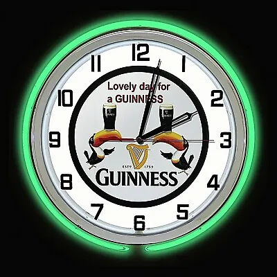 15  GUINNESS Beer Sign Green Double Neon Clock • $119.99