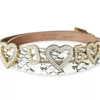 Dolce & Gabbana NWOT Vtg Y2K Phyton Snake Rhinestone Heart LOVE DG Skinny Belt • £213.79