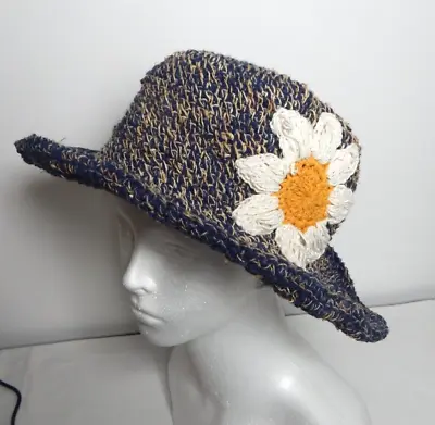 Pachamama Summer Daisy Hat Hemp & Cotton Hand Crocheted Hand Embroidered Flower • £26.99