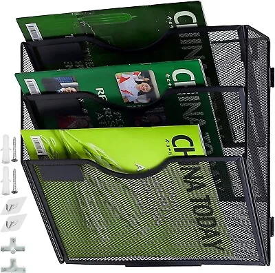 3 Tier Wall Mesh In Tray Hanging Wall File Mail Magazine Organiser Holder UK • £9.95