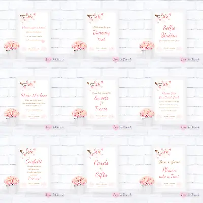 £4.95 • Buy Love Birds & Hearts In Tree Pink - Wedding Signs - Choose Sign - Matching Range