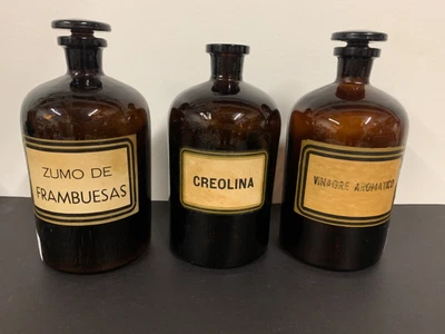$129.99 • Buy 3 Large Antique Dark Amber Glass Apothecary Jar Bottles