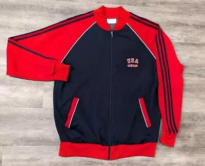 Vintage ADIDAS Team USA Striped Full Zip Track Jacket Sz L 80’s Olympics Rare • $60