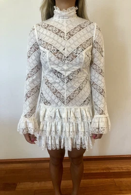 $99 • Buy Zimmermann White High Neck Lace Dress Size 0