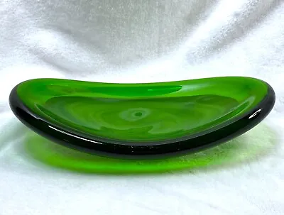 Vintage Green Oval Pickle Art Glass Shallow Bowl Or Dish Possibly Murano • $29.99