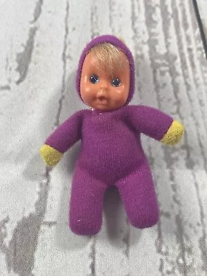 Rare 1970s Mini Matchbox Beanie Baby Doll 3” In Purple Yellow Blue Eyes Bean Bag • $12.95