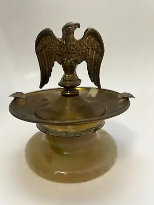 Vintage Brass American Bald Eagle Statue Ash Tray And Marble Base • $23.97