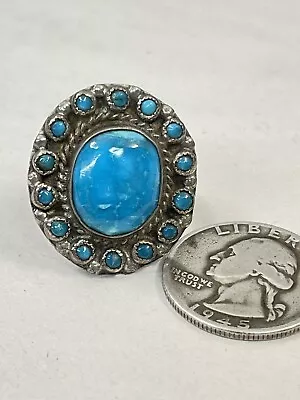 Sterling Silver Turquoise 15 Stone Round Ring Sz 5 27mm Old Pawn AZ Estate NOS • $53.97