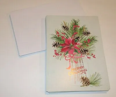 14 Christmas Cards & ENVELOPES PAPER MAGIC COUNTRY Mason Jar Poinsettia 6x8 • $8.99