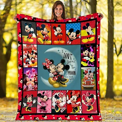 Mickey Minnie Mouse Fleece Blanket Mickey Mouse And Minnie Mouse Blanket Couple • $34.98