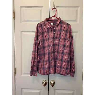 Women J. Crew Outlet Pink Blue Plaid Flannel Long Sleeve Button Shirt Size XL • $19.99