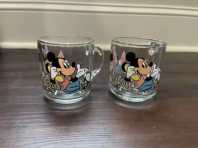 Set Of 2 Mickey & Minnie Mouse Glass Coffee Mug Vintage Walt Disney Mickey Mouse • $9.99