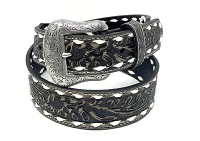 Nocona Men's Distressed Black Floral Embossed Western Belt • $59