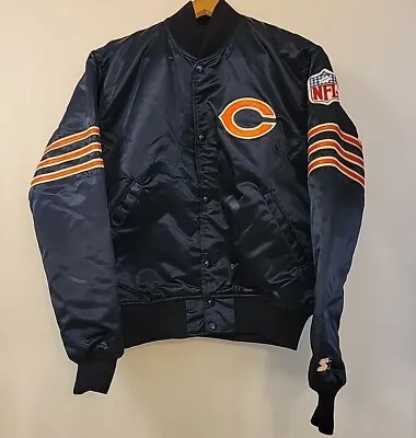 Mens Medium Chicago Bears NFL Snap Up Starter Satin Bomber Jacket 90s Vintage M • $199.99