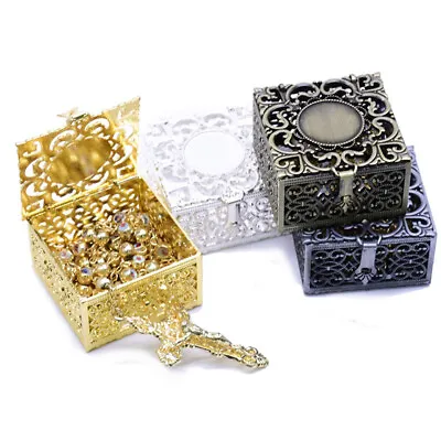Vintage Delicate Gold Silver Color Hollow Out Rosary Bead Box Jewelry Stor:-h • $9.06