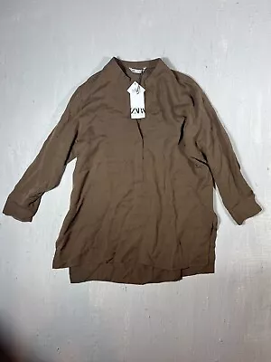 ZARA WOMAN 9479 NEW W/TAGS WOMENS XXL Brown V-NECK TUNIC SHIRT-defect • $16