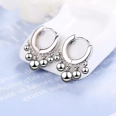 Beads Dangle Ear Buckle 925 Sterling Silver Hoop Huggie Earrings Women Jewelry • $6.91