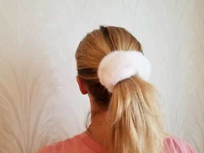 White Mink Fur Hairband Hair Accessory Ponytail Holder Fur Scrunchie • $28