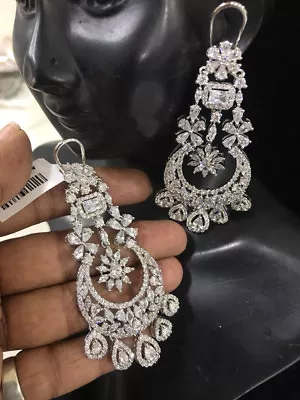 Ethnic Bollywood Style Bridal Jewelry Indian CZ Earring AD Earrings White • $69.99