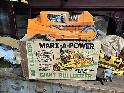 Vintage MARX-A-POWER Giant Orange Bulldozer W/ Original Box 1960 Complete • $349