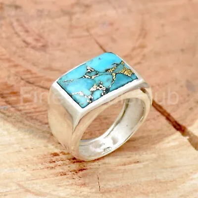 Blue Copper Turquoise Ring 925 Sterling Silver Ring Handmade Men's Ring • $35.99