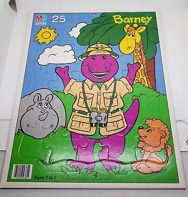 Vtg Barney And Friends Safari 25 Piece Cardboard Tray Puzzle Milton Bradley • $6.99