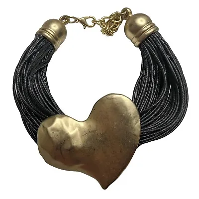 Vintage Womens Rope Style Layered Bracelet Gold Tone Chunky Heart • $27.17