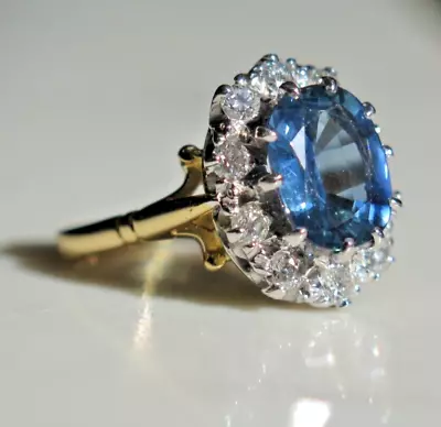 Rare 4ct Ceylon Natural Blue Sapphire & Diamonds  In 18Ct Gold UKRing Size P1/2 • £3975