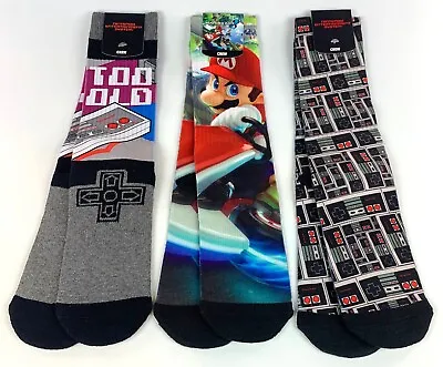 3 Pair Nintendo Socks Super Mario Cart NES Switch N64 Controller Gamer Yoshi • $14.79