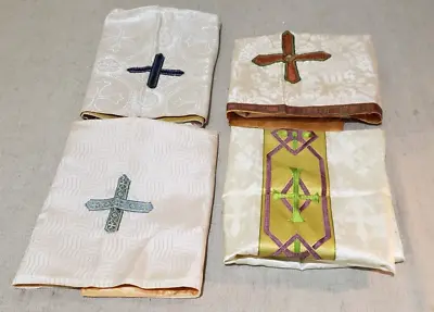 4 Vintage Catholic Mass Chalice Veils Silk Brocade Imperfections 1 • $15