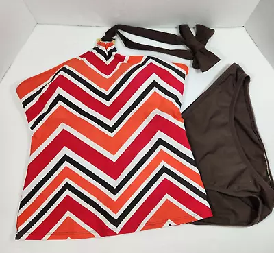 La Blanca By Rod Beattie Tankini Top And Bottom Size 10 Brown Orange Red Stripe • $12.95