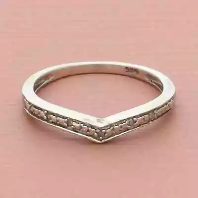 Sterling Silver Dainty Diamond V-shape Stack Band Ring Size 7 • $40