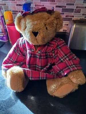 Vermont Teddy Bear 16 Inch In Flannel Plaid Night Clothes Posable Jointed. • $12