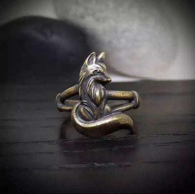 £6.90 • Buy Bronze Fox Ring Woodland Fairy Pagan Love Gift Size P Gift Pouch Included Uk 🌿