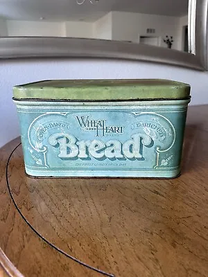 VTG Green Bread Tin 70s Rusty Metal Kitchen Decor Groovy Graphic 13” Large • $24.95