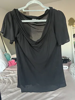Vintage DKNY Black Silk Large See Through Mesh Blouse With Knotted Front • $24