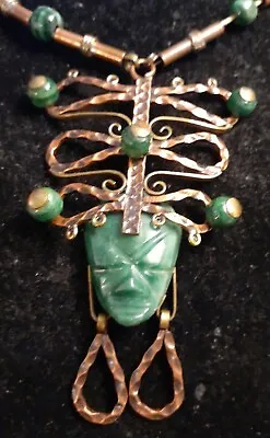 $159.99 • Buy Old Vintage Copper Mayan Aztec Huge 4  Tribal Pendant 24  Hand Wrought Necklace