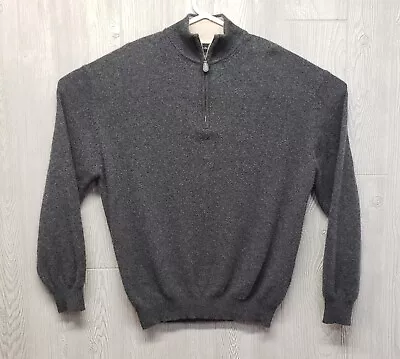 Vintage WH Belk Sweater Mens XL Cashmere Fine 2 Ply Quarter Zip Charcoal Gray • $39.98