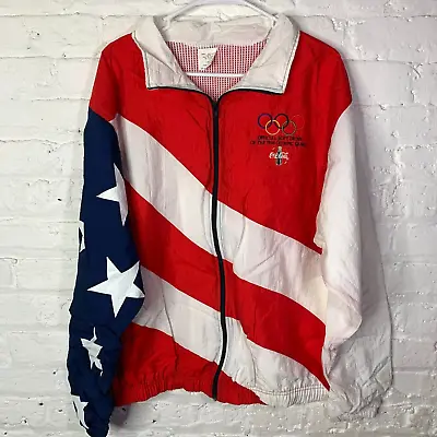 VTG 1996 Atlanta Olympic Jacket Men Large USA Flag Windbreaker Coca Cola • $50.96