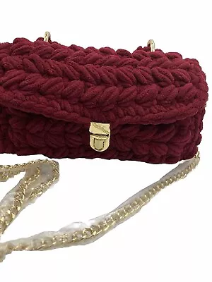 Melie Bianco Soft Chenille Plum Crossbody Bag Hand Woven Gold Hardware • $60