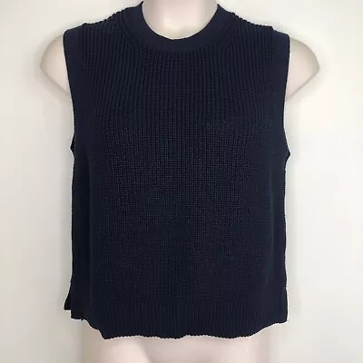 Uniqlo Womens Knit Vest Top Size Large Navy Blue Sleeveless Cotton Polyester • $55