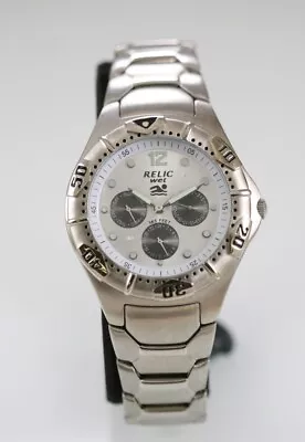 Relic Wet Watch Men Silver Stainless Steel 50m Day Date 24hr White Batt Quartz • $34.95