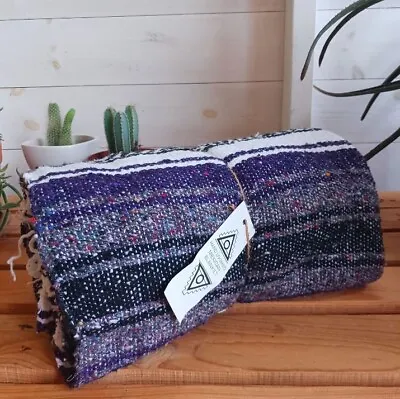 Mexican Falsa Blanket | Traditional Hand Loomed Purple  120cm × 185cm • £29.99