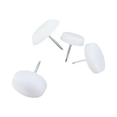 WHITE FURNITURE GLIDES 16-23 Mm Chair Bed Sofa Couch Leg Feet Nylon Nail  48 Pcs • £8.99