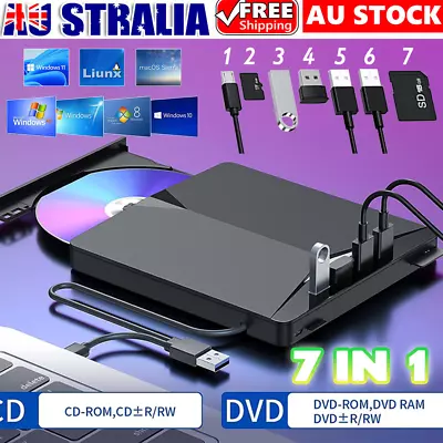 External CD/DVD Drive 7 In 1 For Desktop Laptop Mac PC Windows Linux • $20.49